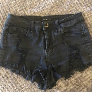 Distressed Black Shorts